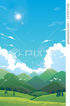 山脈、藍天和雲朵插圖(直版) 山脈、藍天和雲朵插圖(直版) 137057156