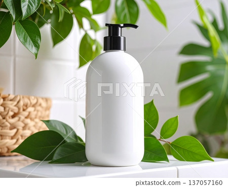 白色素面洗髮精瓶模型樣品，植物浴室 137057160