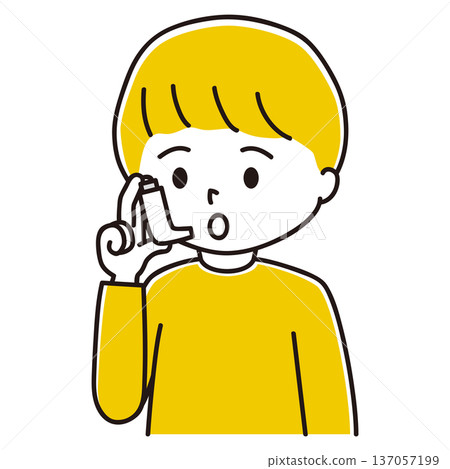 Illustration of a boy using an inhaler Illustration of a boy using an inhaler 137057199