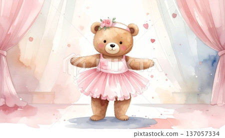Watercolor Cartoon Bear Ballet Performance Watercolor Cartoon Bear Ballet Performance 137057334