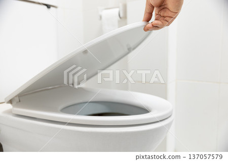 Worker replace hinge rubber plug and Screws for Toilet Seat 137057579