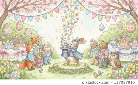 Bunny Performing a Magic Show in the Middle of an Easter Event 137057910
