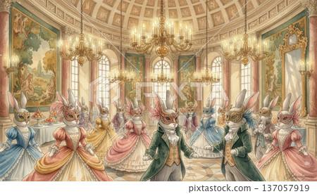 Bunny Dance Party in a Luxurious European Castle for an Easter Masquerade Ball 137057919