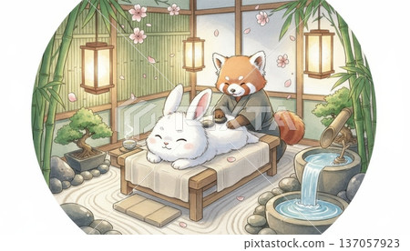 Bunny Getting a Massage in a Japanese Zen Spa for Rejuvenation 137057923