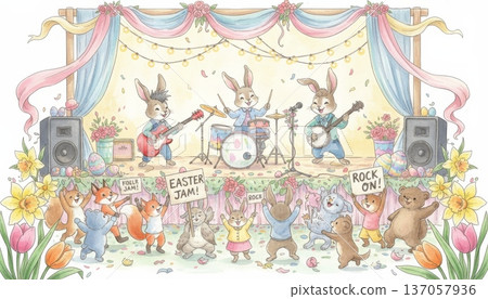Teenage Bunny Organizing a Rock Concert on Easter Day Teenage Bunny Organizing a Rock Concert on Easter Day 137057936