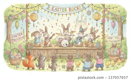 Teenage Bunny Organizing a Rock Concert on Easter Day Teenage Bunny Organizing a Rock Concert on Easter Day 137057937
