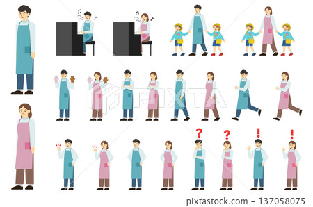 扁平化插畫：一組男女幼兒園老師（附臉部表情） 137058075