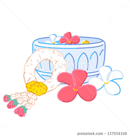 songkran water pouring set decorated illustration songkran water pouring set decorated illustration 137058108