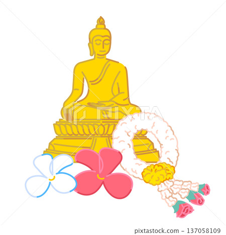 buddha statue with offering flowers decorated stylized illustration buddha statue with offering flowers decorated stylized illustration 137058109