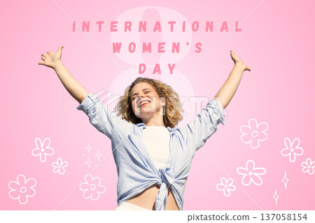 A woman celebrates International Women's Day with joy and energy 137058154