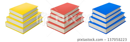 Set, Three stacks of colorful books for study display, PNG 137058223