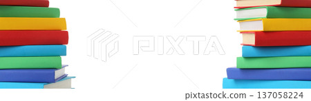 Books are stacked on a clean surface ready for study, PNG 137058224