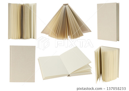 Set, Blank books arranged in different positions on white, PNG 137058233
