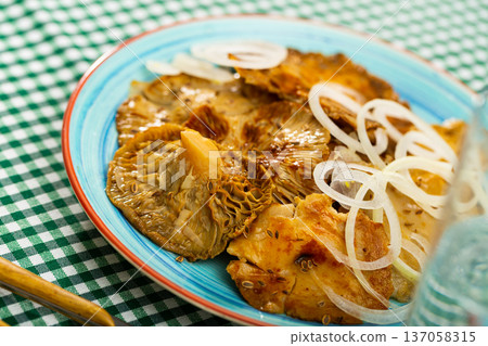Pickled russula delica with onions Pickled russula delica with onions 137058315