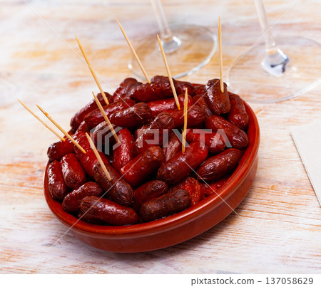 Hot mini chorizo sausages Hot mini chorizo sausages 137058629