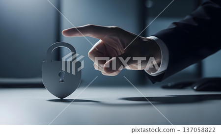Businessman Hand Pointing To Digital Padlock Icon 137058822