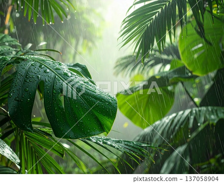 雨水浸潤的叢林,茂密的森林,鬱鬱蔥蔥的樹葉 雨水浸潤的叢林,茂密的森林,鬱鬱蔥蔥的樹葉 137058904