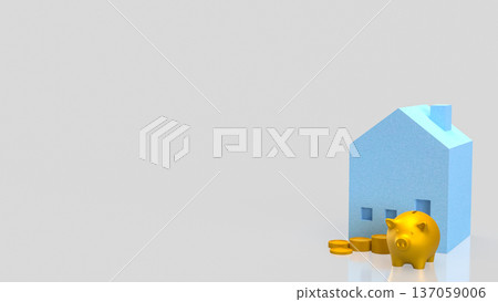Golden Piggy Bank with House Investment Concept 3d render. 137059006