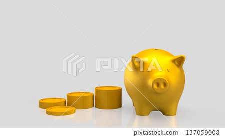 Golden Piggy Bank with Coins Savings Concept 3d render. 137059008