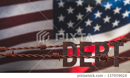 United States National Debt Concept with Barbed Wire 3d render. 137059028