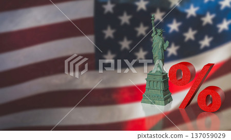 US Interest Rate Policy Concept with Statue and Percent 3d render. 137059029