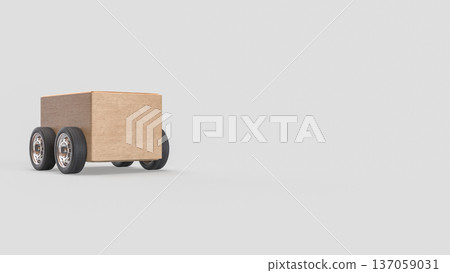 Minimalist Wooden Box Car on White Background 3d Render. 137059031
