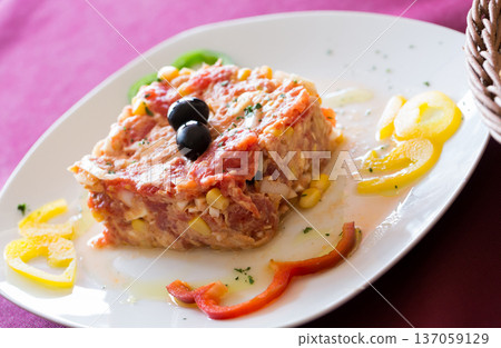 Timbale dish - served with vegetables Timbale dish - served with vegetables 137059129