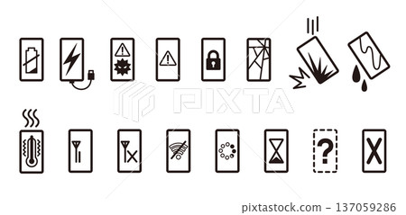 Smartphone trouble basic icon set Line drawing Monotone Web site / app material 137059286