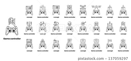 A collection of game controllers with a black and white background A collection of game controllers with a black and white background 137059297