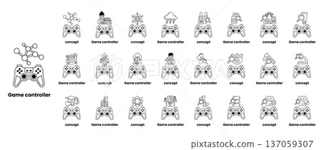 A collection of game controllers with a black and white background 137059307