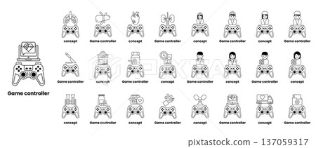 A collection of game controllers with a black and white background 137059317