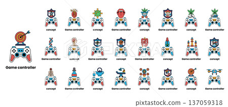 A collection of game controllers with a variety of designs A collection of game controllers with a variety of designs 137059318