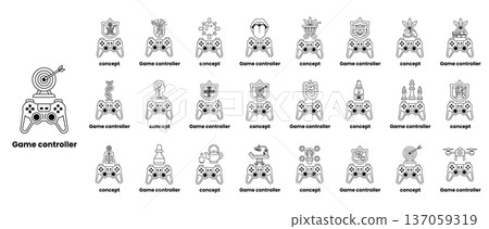 A collection of game controllers with a black and white background A collection of game controllers with a black and white background 137059319