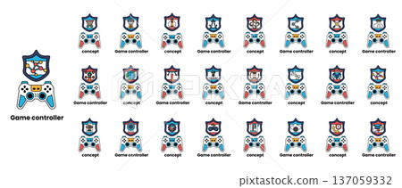 A collection of game controllers with different colors and designs A collection of game controllers with different colors and designs 137059332