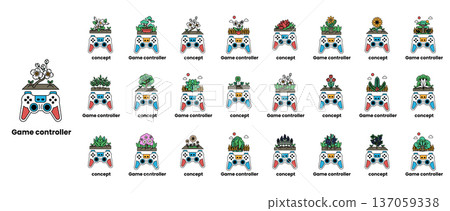 A collection of game controllers with different colors and designs 137059338