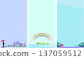 Rainy season background illustration set: rainy city, rainbow and frog, hydrangea and snail 137059512