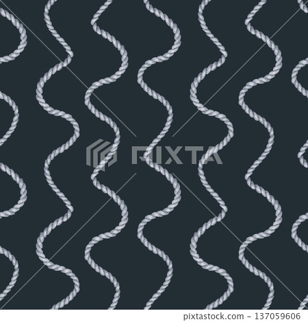 Seamless pattern of wavy gray rope. Abstract watercolor illustration. Hand drawn isolated art. Jute rope for fabric, textiles and marine underwater themes, background and wallpaper. 137059606