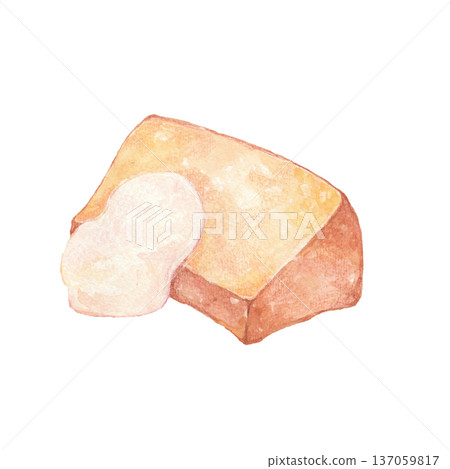 Chiffon cake with cream on top, hand-drawn 137059817