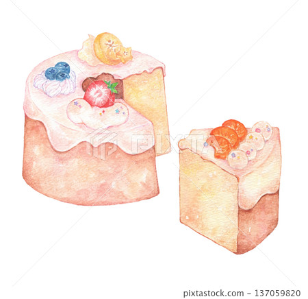Hand-painted fruit chiffon cake 137059820
