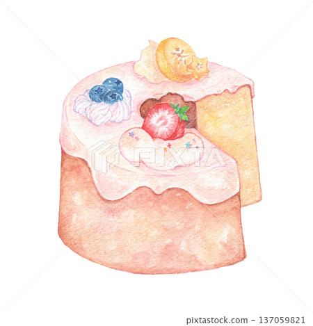 戚風蛋糕,上麵點綴著水果 戚風蛋糕,上麵點綴著水果 137059821