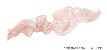 luxury soft peach chiffon fabric flowing in the wind isolated on white background design element for fashion, cosmetic branding and wedding 3D render 137059949