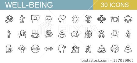 心理和生理健康線條圖示集 137059965