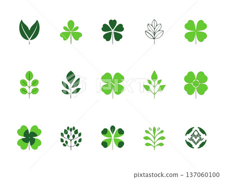 Fresh green hand-drawn illustration collection Modern green design material set 137060100