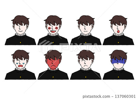High school boy student uniform facial expression set bust up illustration High school boy student uniform facial expression set bust up illustration 137060301