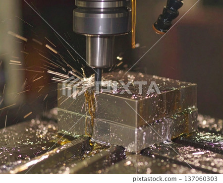 CNC milling processing on steel with cooling CNC milling processing on steel with cooling 137060303