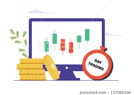 Day Trading Concept with Computer Monitor and Fast Running Stopwatch 137060306