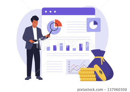 Fundamental Analysis Concept with Analyst Examining Financial Report Data 137060308