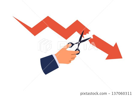 Stop Loss Concept with Scissors to Cut a Falling Red Arrow Stop Loss Concept with Scissors to Cut a Falling Red Arrow 137060311