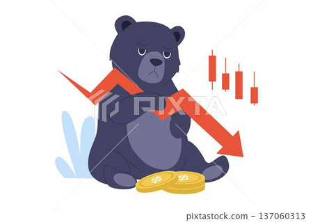 Bear Market Concept with Sad Bear and Falling Red Arrow Graph Bear Market Concept with Sad Bear and Falling Red Arrow Graph 137060313