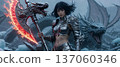 Beautiful warrior with a dragon 137060346